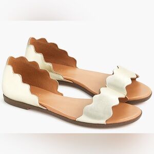 J.Crew Leather Scalloped Peep Toe Flat in Metallica Gold (size 7)